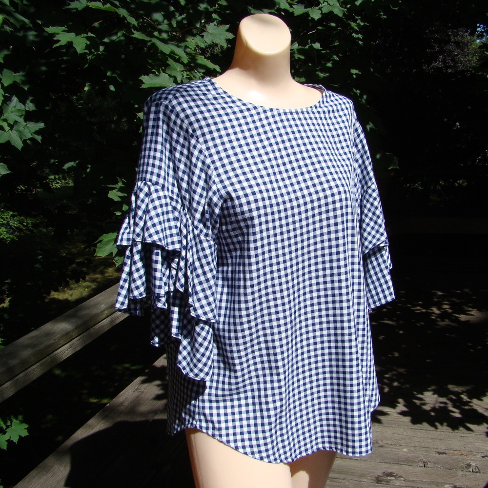Karen Kane Blue and White Gingham Top, Size S